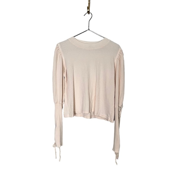 Free People FP One Tasha Thermal Top Tie Sleeve Women’s Size Small Ivory - Picture 3 of 15